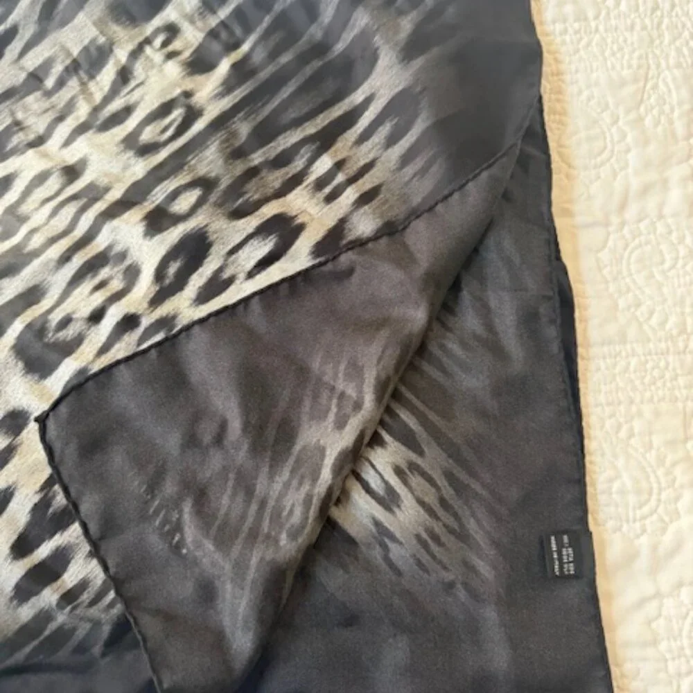 vintage  black leopard print silk scarf